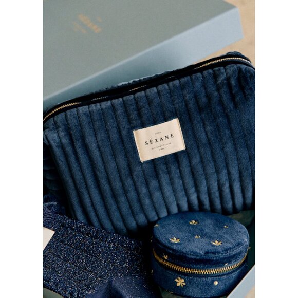 Sezane Handbags - Sezane Navy Velvet Pouch